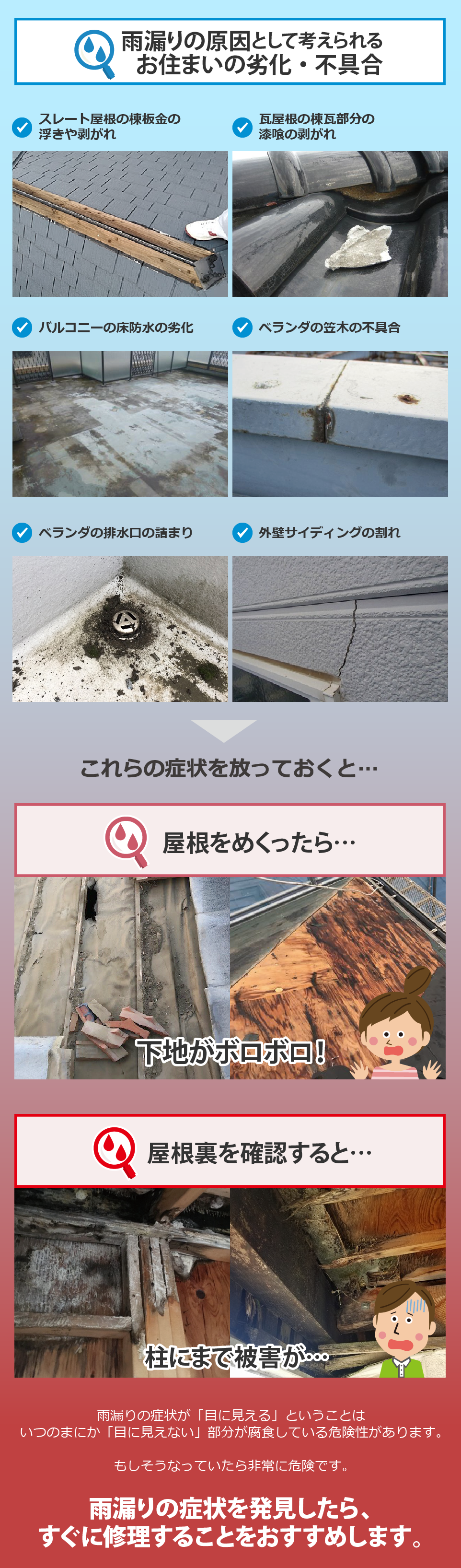 雨漏りの原因として考えられるお住まいの劣化·不具合
