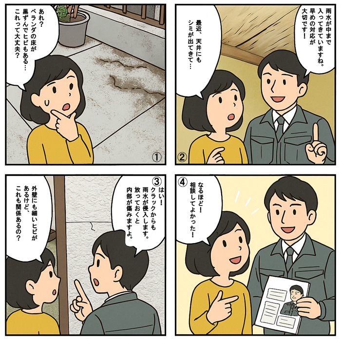 天井からの雨漏り４コマ漫画