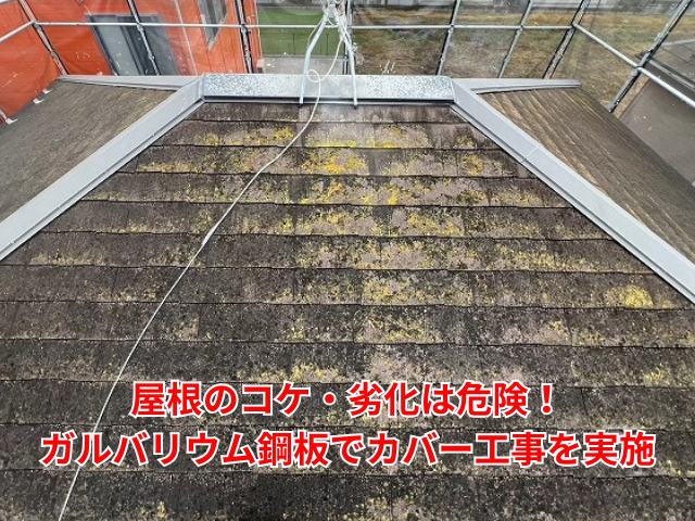 杉戸町｜屋根のコケ・劣化は危険！ガルバリウム鋼板でカバー工事を実施