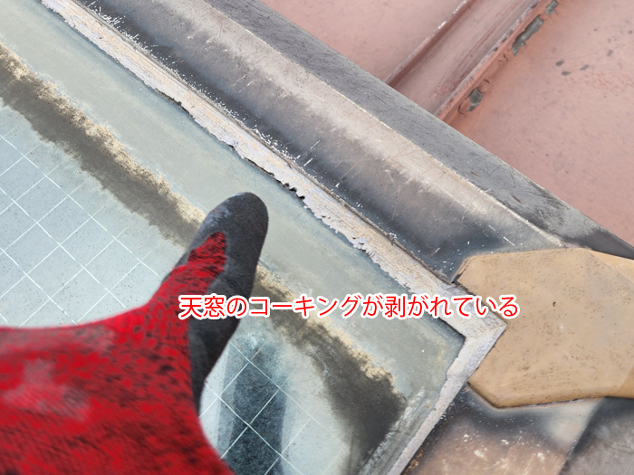 剥がれた天窓コーキング