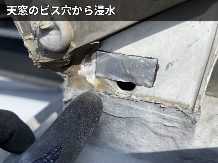 富津市青堀で雨漏り調査、天窓ビス穴からの浸水とコーキング劣化・外壁亀裂を確認