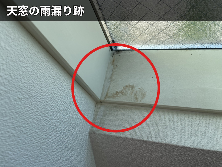 天窓隅の雨染み跡
