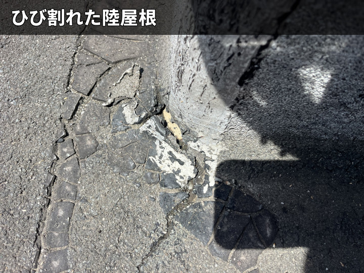 福生市本町で雨漏り調査、陸屋根のひび割れとサッシ付近コーキング劣化を確認