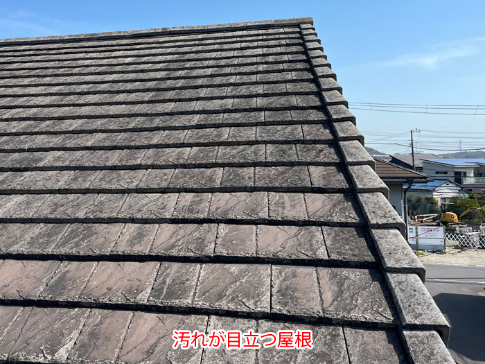 屋根全体の汚れが目立つ写真