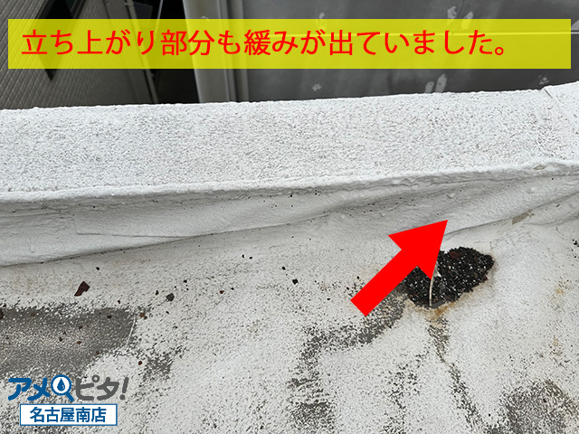 天井の立ち上がり部分の防水が緩んでいました