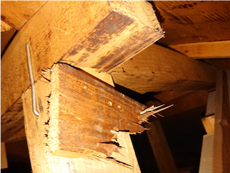 屋根裏の木材の腐食