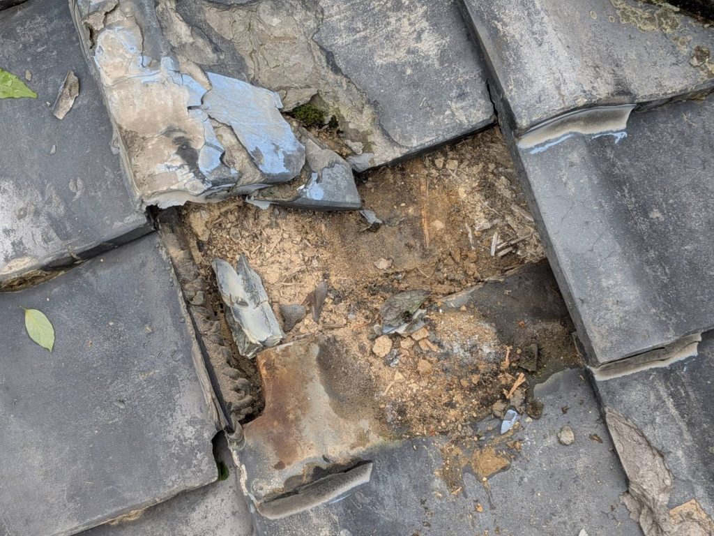 破損瓦下地の露出