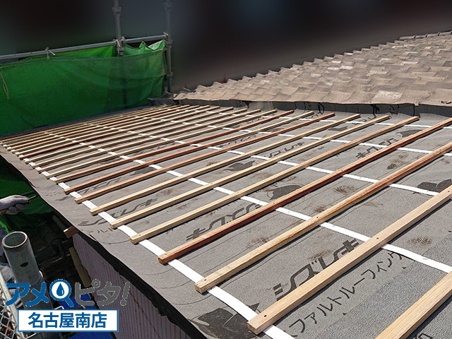 名古屋市南区にて屋根からの雨漏りで葺き直し修繕作業で既存の瓦屋根で施工