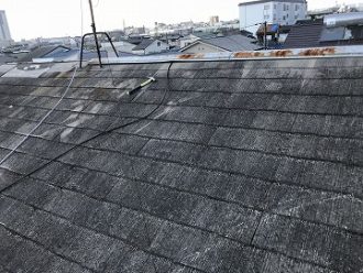 スレート屋根の外観とアンテナ