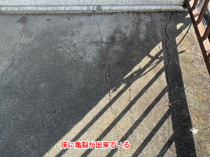 回廊床面のひび割れを写した画像