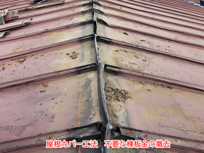 浮いた棟板金の屋根