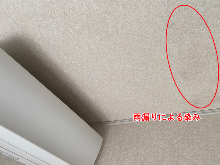 【現地調査②】室内天井に見られる雨染みの痕跡