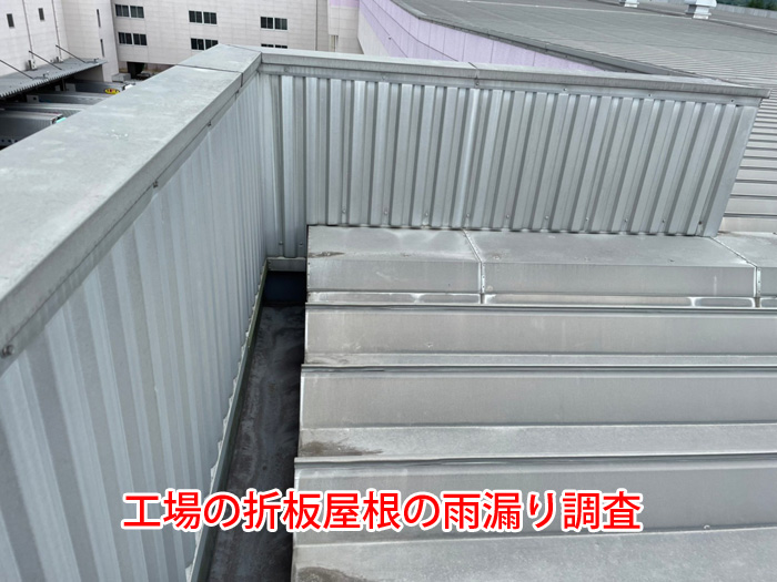 工場折板屋根の雨漏り調査の様子