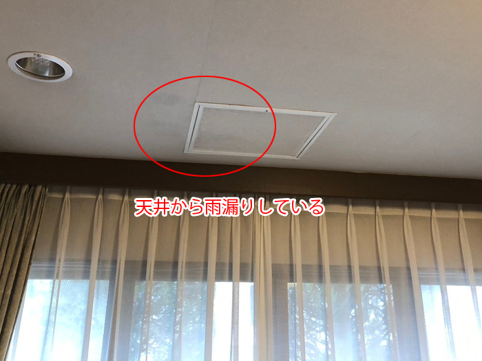 天井から雨漏りしている写真