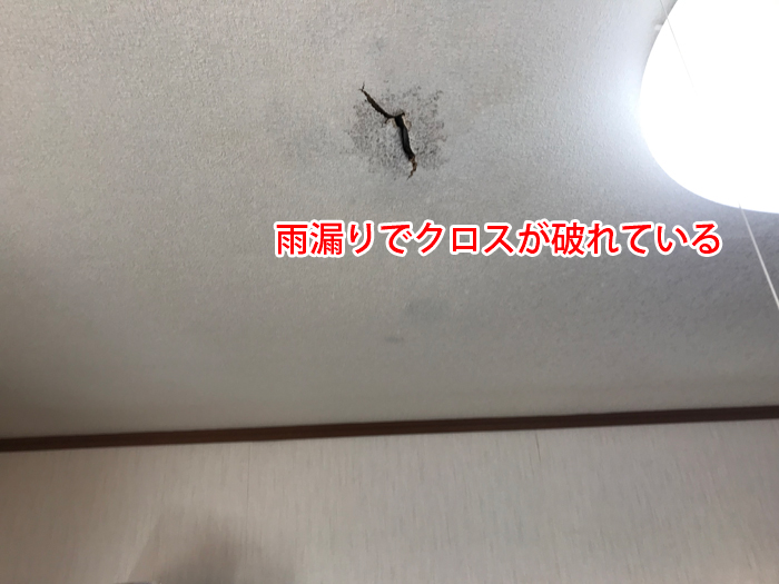 天井クロスの破れは雨漏りが進行している証拠
