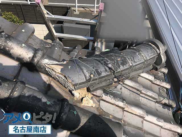 名古屋市緑区にて屋根から瓦や屋根漆喰などの破片が落ちた時の応急処置と安全対策