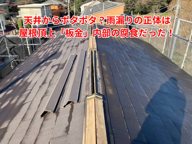 杉戸町｜天井からポタポタ？雨漏りの正体は屋根頂上「板金」内部の腐食だった！