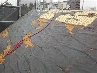 損傷のない箇所は既存の野地板の上から新しい野地板を重ねて補強