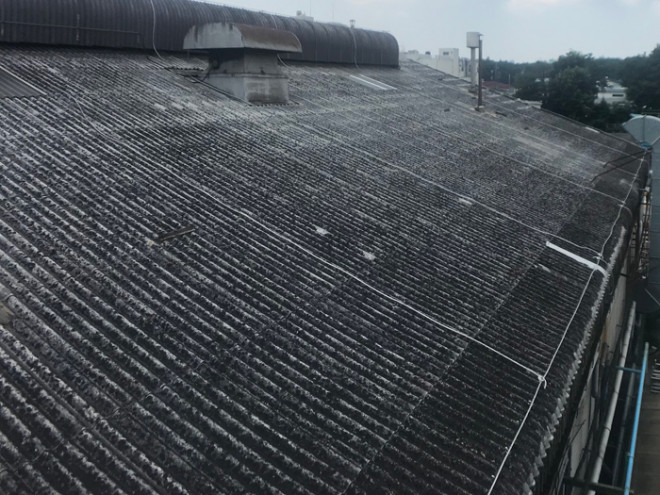 工場の屋根からの雨漏り　屋根の調査