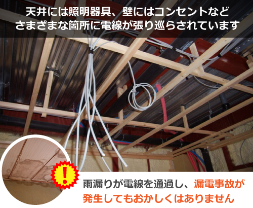 電線が張り巡らされた天井