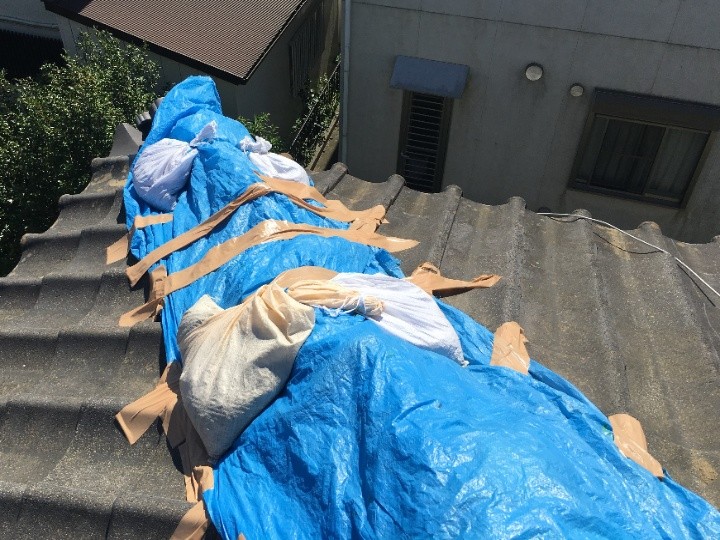 隅棟の応急養生状態