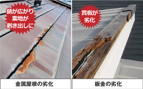 金属屋根は錆による屋根の劣化や板金の劣化に注意が必要です