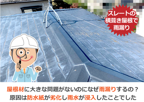 スレートの横葺き屋根で雨漏り