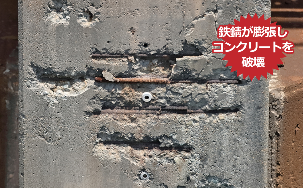鉄錆が膨張しコンクリートを破壊