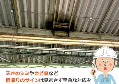 天井のシミやカビ臭など雨漏りのサインは見逃さず早急な対応を
