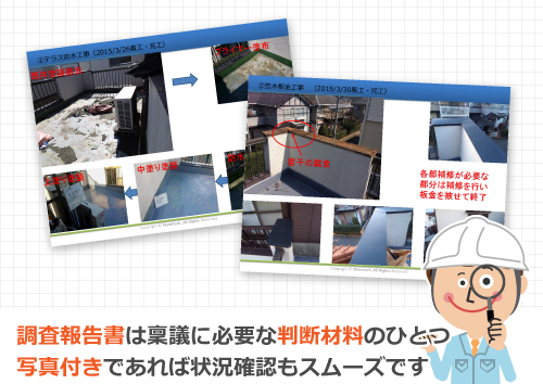 調査報告書は稟議に必要な判断材料のひとつ写真付きであれば状況確認もスムーズです