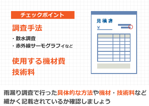 雨漏り調査で行った具体的な方法や機材・技術料など細かく記載されているか確認しましょう
